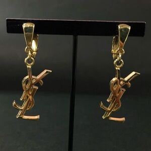 YSL Gold Tone Cassandre Logo Earrings